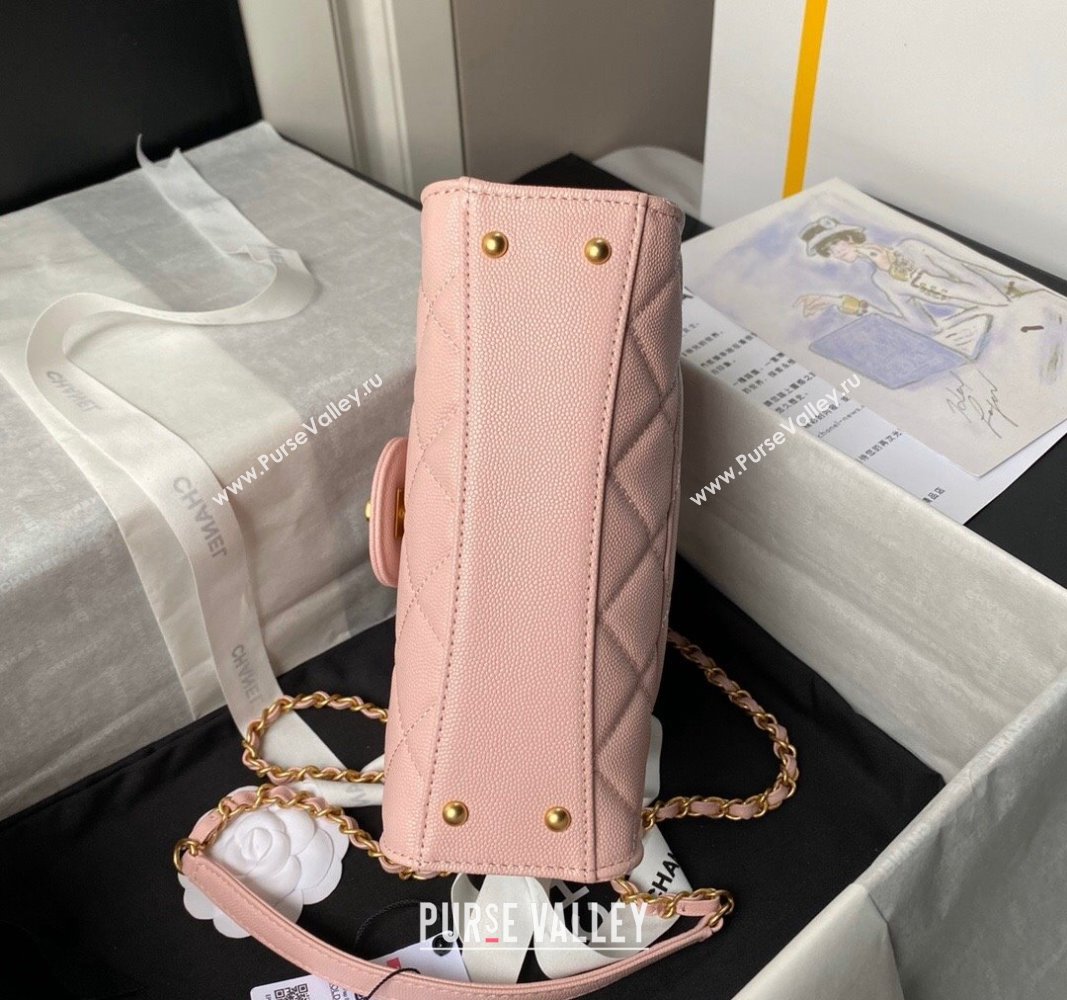 Chanel Grained Calfskin Small Flap Bag with Top Handle AS4957 Light Pink 2024 (yezi-240717108)