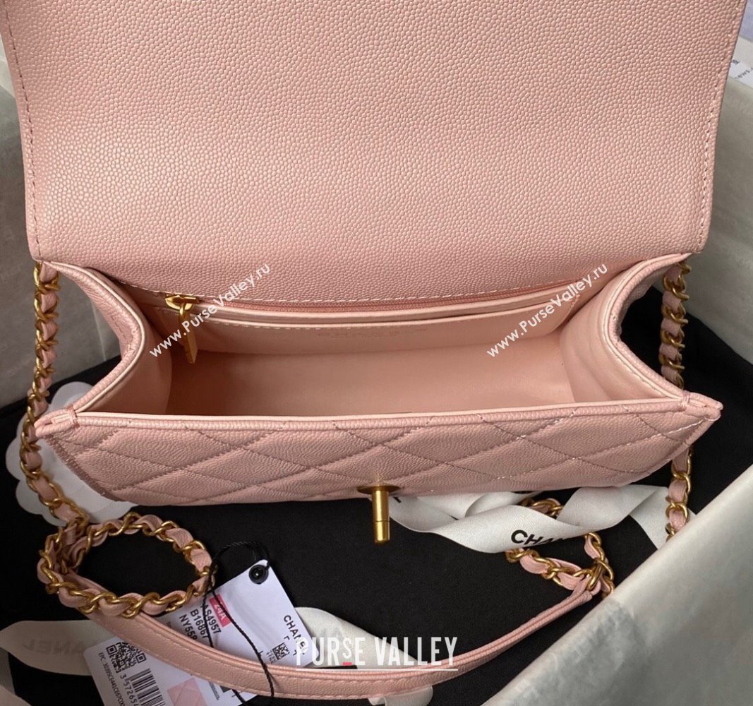 Chanel Grained Calfskin Small Flap Bag with Top Handle AS4957 Light Pink 2024 (yezi-240717108)