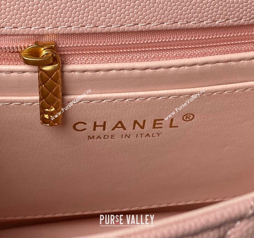 Chanel Grained Calfskin Small Flap Bag with Top Handle AS4957 Light Pink 2024 (yezi-240717108)