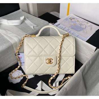 Chanel Grained Calfskin Small Flap Bag with Top Handle AS4957 White 2024 (yezi-240717109)