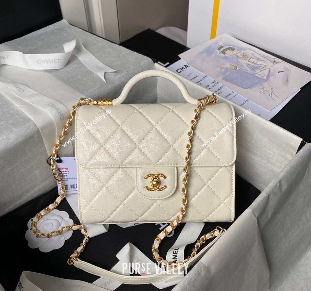 Chanel Grained Calfskin Small Flap Bag with Top Handle AS4957 White 2024 (yezi-240717109)