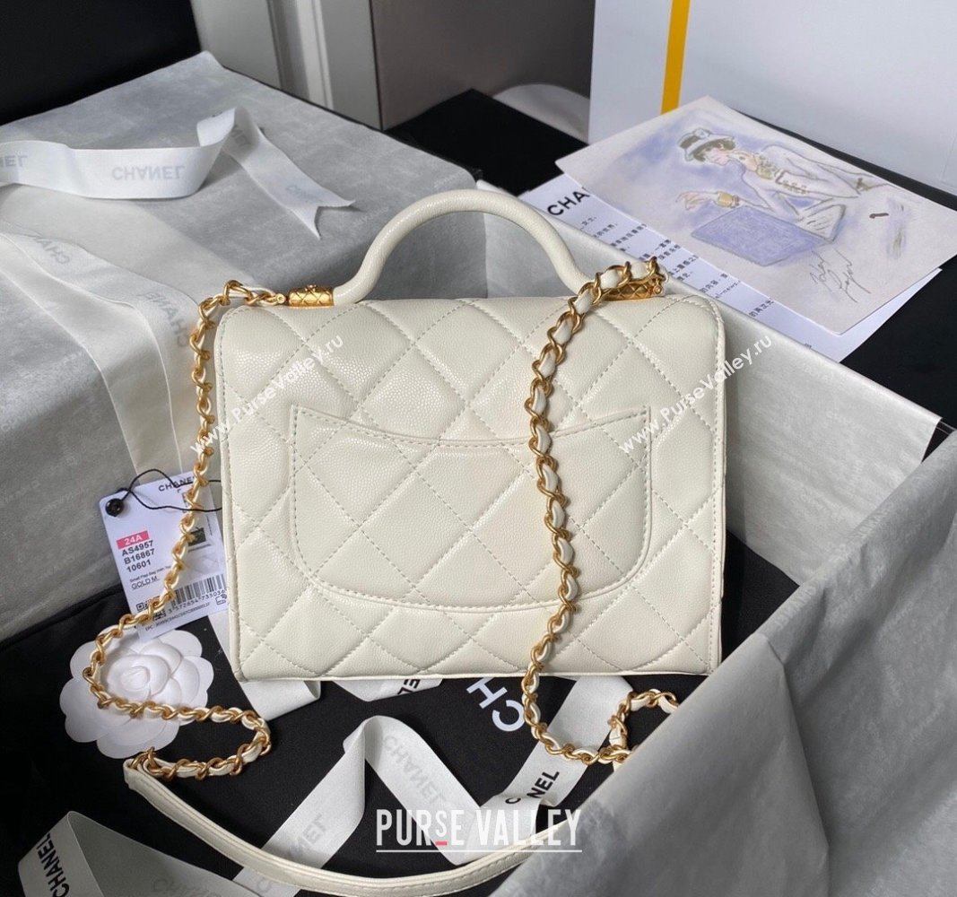 Chanel Grained Calfskin Small Flap Bag with Top Handle AS4957 White 2024 (yezi-240717109)