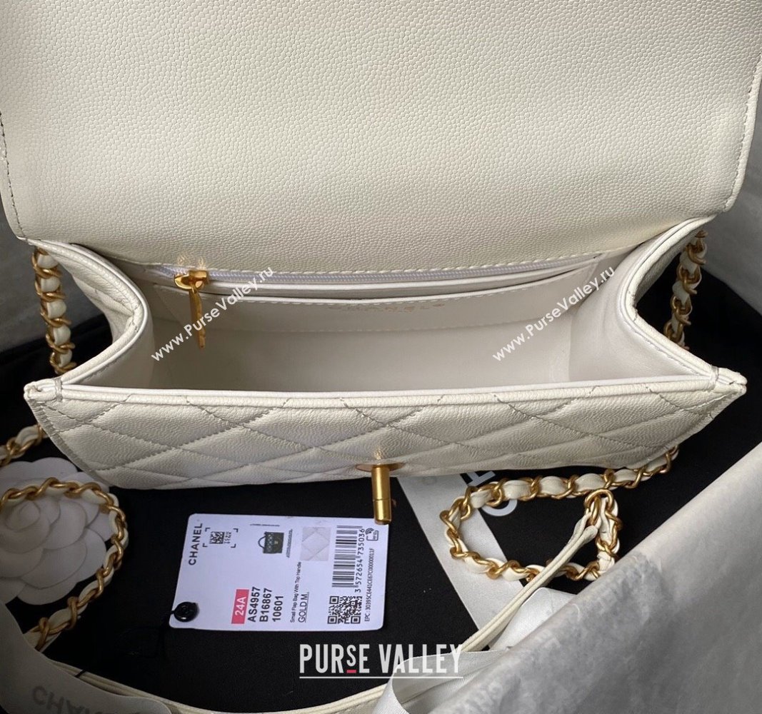 Chanel Grained Calfskin Small Flap Bag with Top Handle AS4957 White 2024 (yezi-240717109)