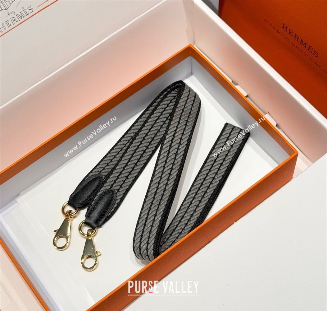 Hermes Canvas Bag Strap 2.5x105cm Black/Gold 2025 1008 (FL-251008003)