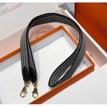 Hermes Canvas Bag Strap 2.5x105cm Black/Gold 2025 1008 (FL-251008003)