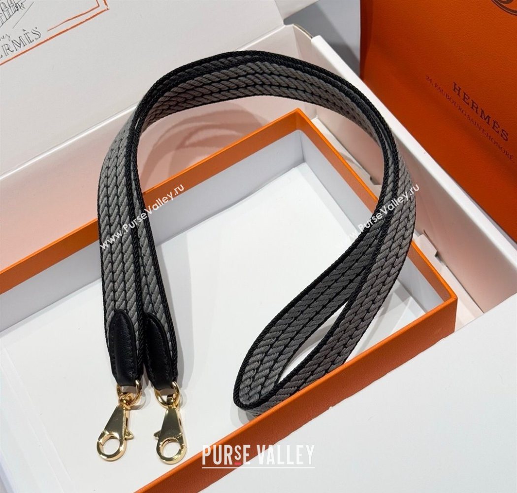 Hermes Canvas Bag Strap 2.5x105cm Black/Gold 2025 1008 (FL-251008003)