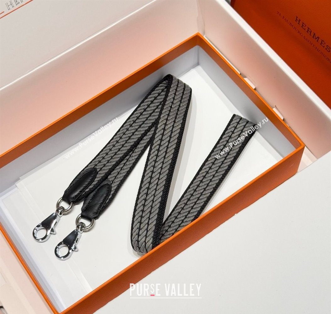 Hermes Canvas Bag Strap 2.5x105cm Black/Silver 2025 1008 (FL-251008004)