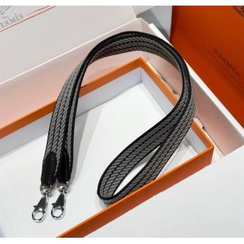 Hermes Canvas Bag Strap 2.5x105cm Black/Silver 2025 1008 (FL-251008004)