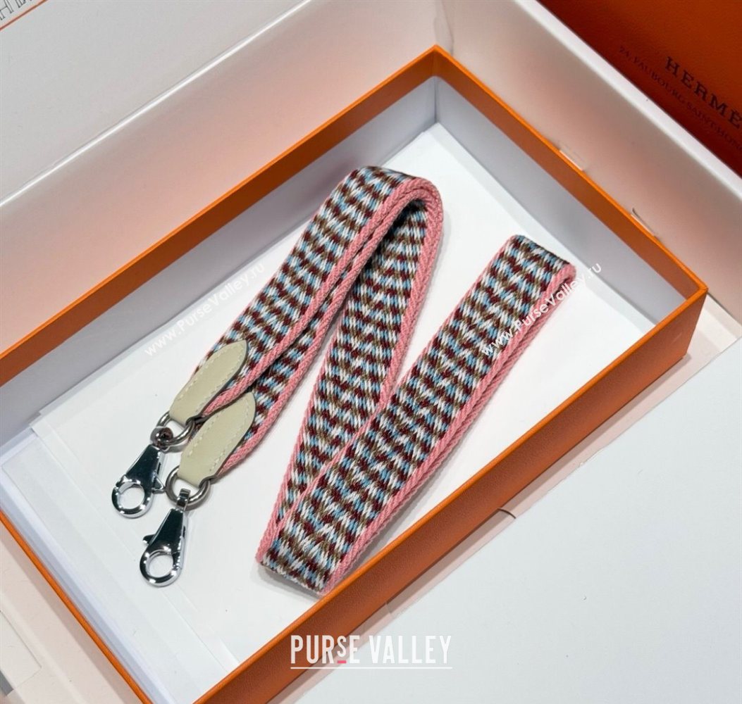 Hermes Canvas Bag Strap 2.5x105cm Light Pink/Silver 2025 1008 (FL-251008002)