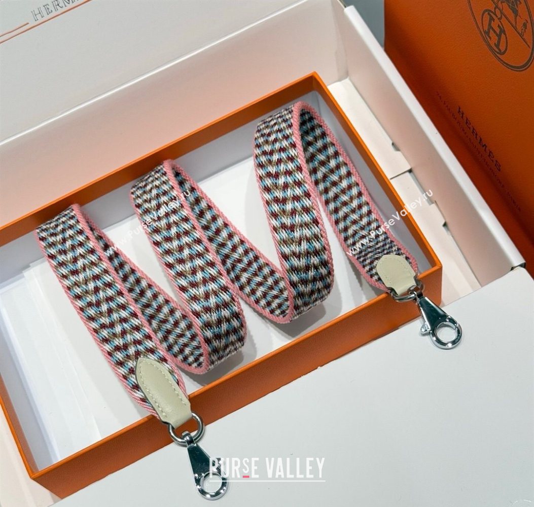 Hermes Canvas Bag Strap 2.5x105cm Light Pink/Silver 2025 1008 (FL-251008002)