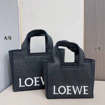 Loewe Small/Medium LOEWE Front Tote Bag in Raffia Straw Black/White 2024 0402 (MAO-240402100)
