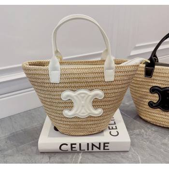 Celine Triomphe Straw Basket bag with Zip White 2024 0513 (XMN-240513143)