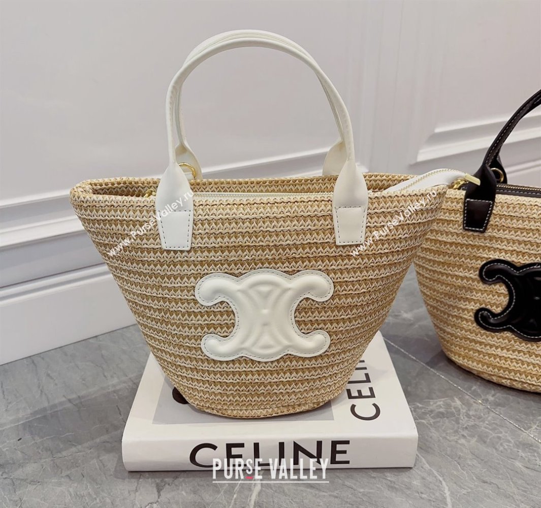 Celine Triomphe Straw Basket bag with Zip White 2024 0513 (XMN-240513143)