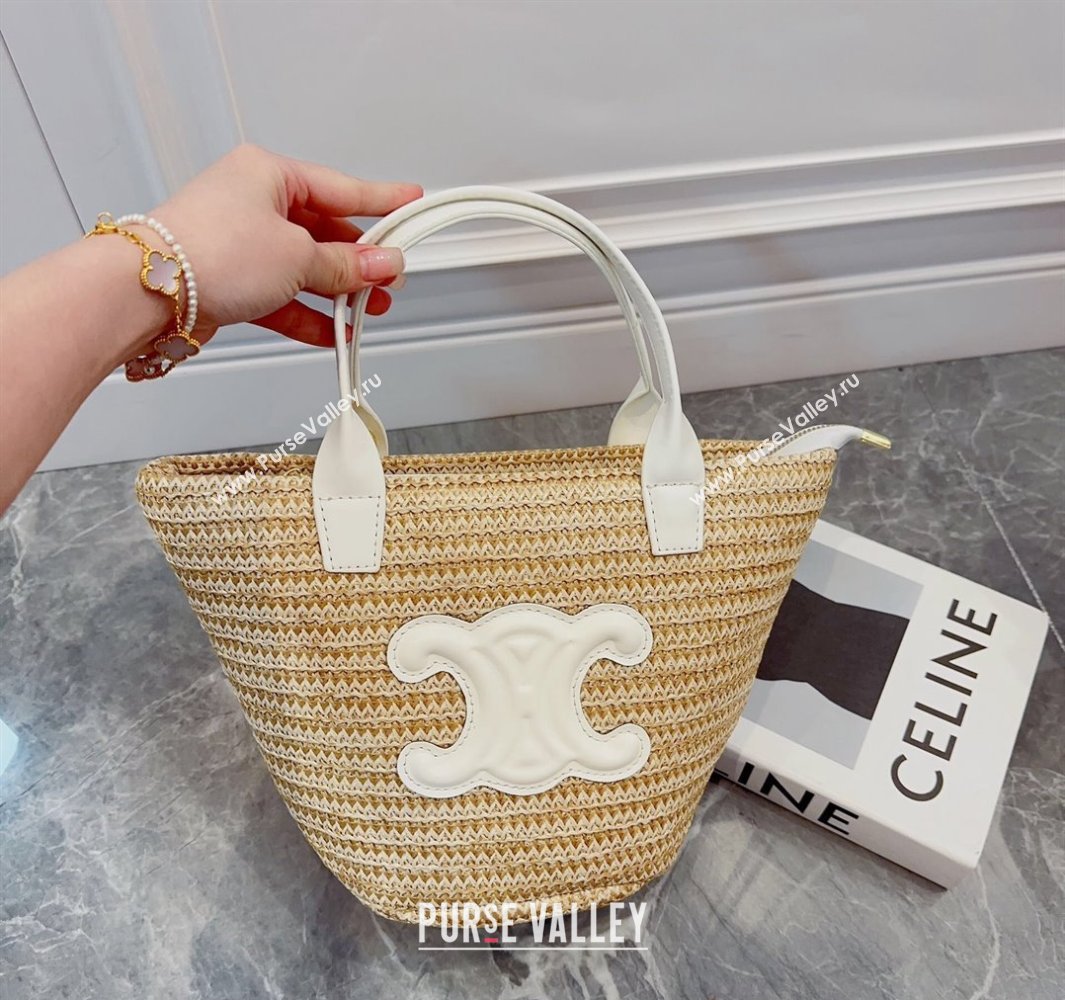 Celine Triomphe Straw Basket bag with Zip White 2024 0513 (XMN-240513143)