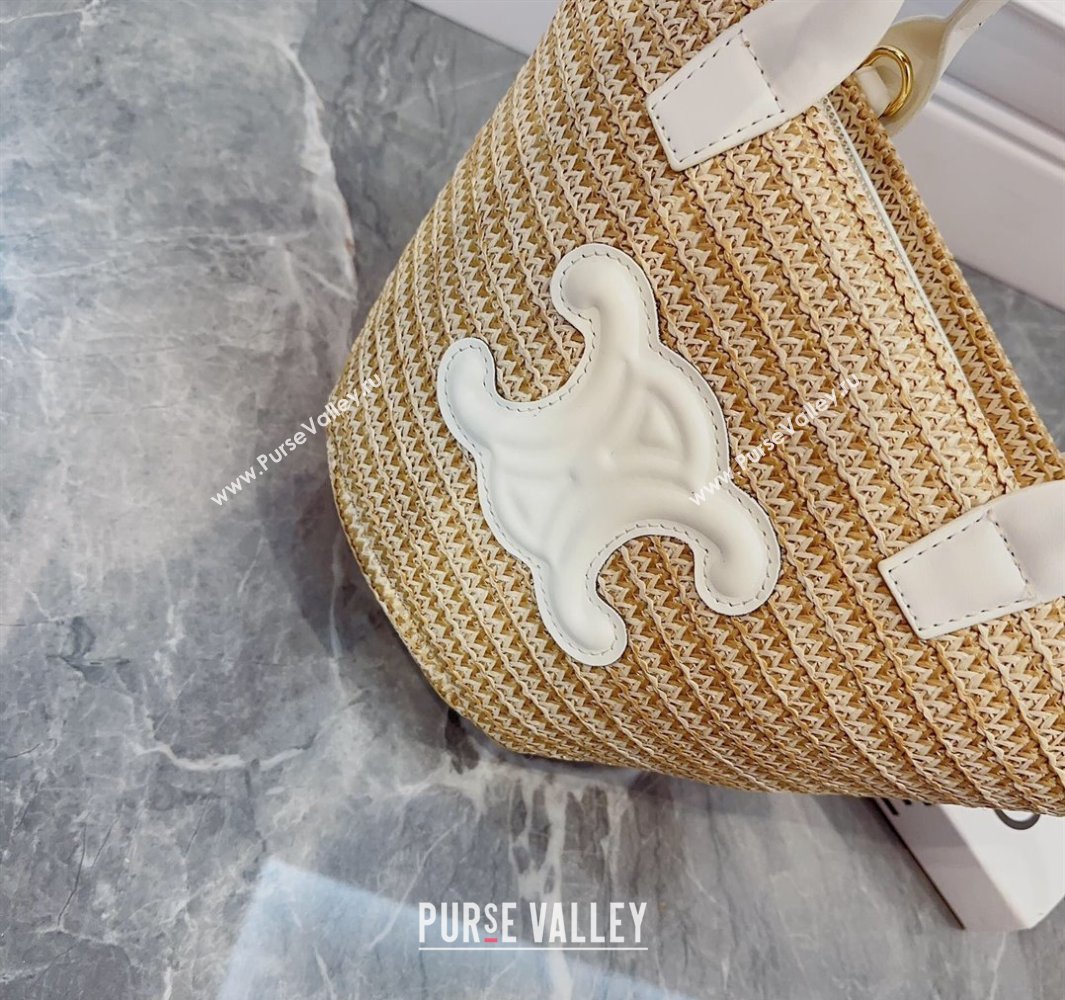 Celine Triomphe Straw Basket bag with Zip White 2024 0513 (XMN-240513143)