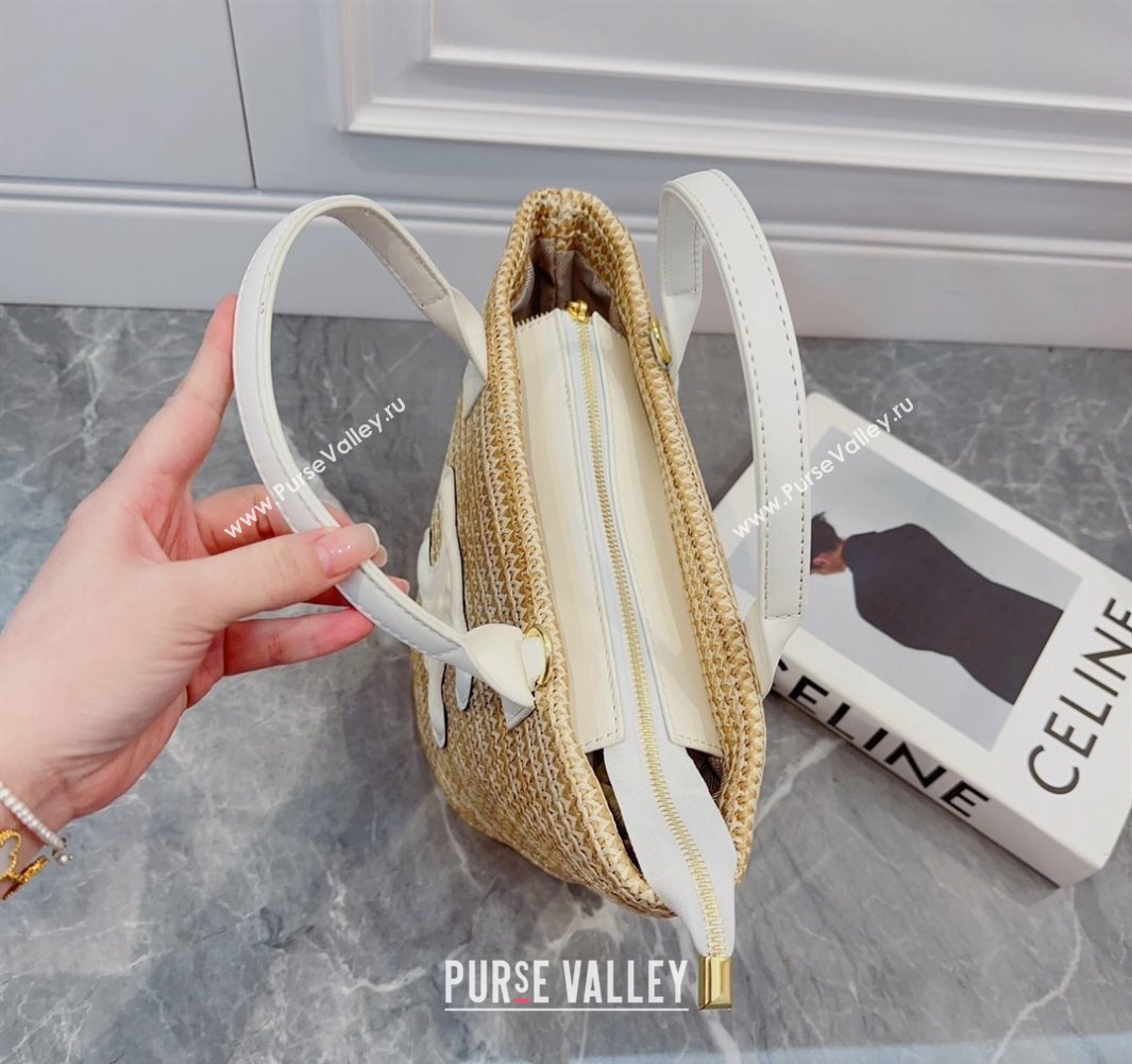 Celine Triomphe Straw Basket bag with Zip White 2024 0513 (XMN-240513143)