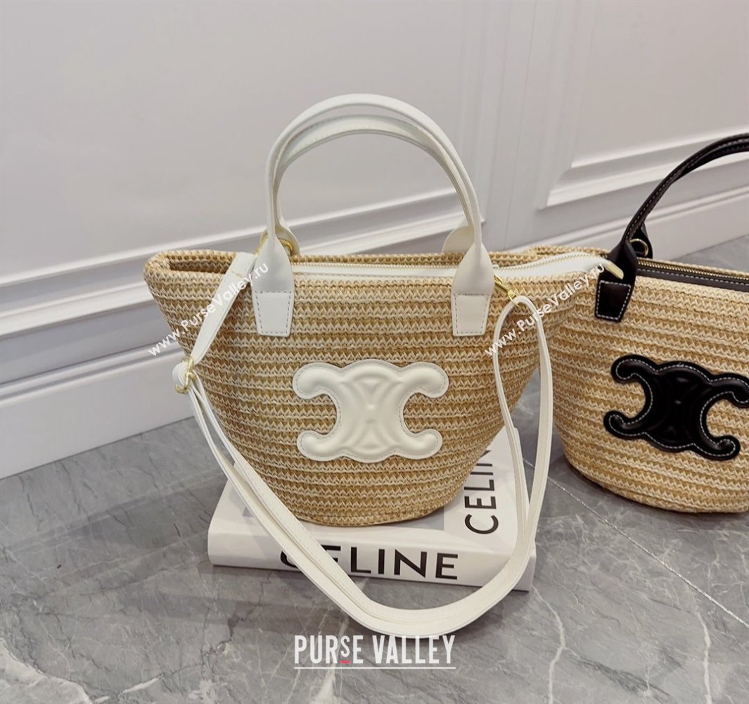 Celine Triomphe Straw Basket bag with Zip White 2024 0513 (XMN-240513143)
