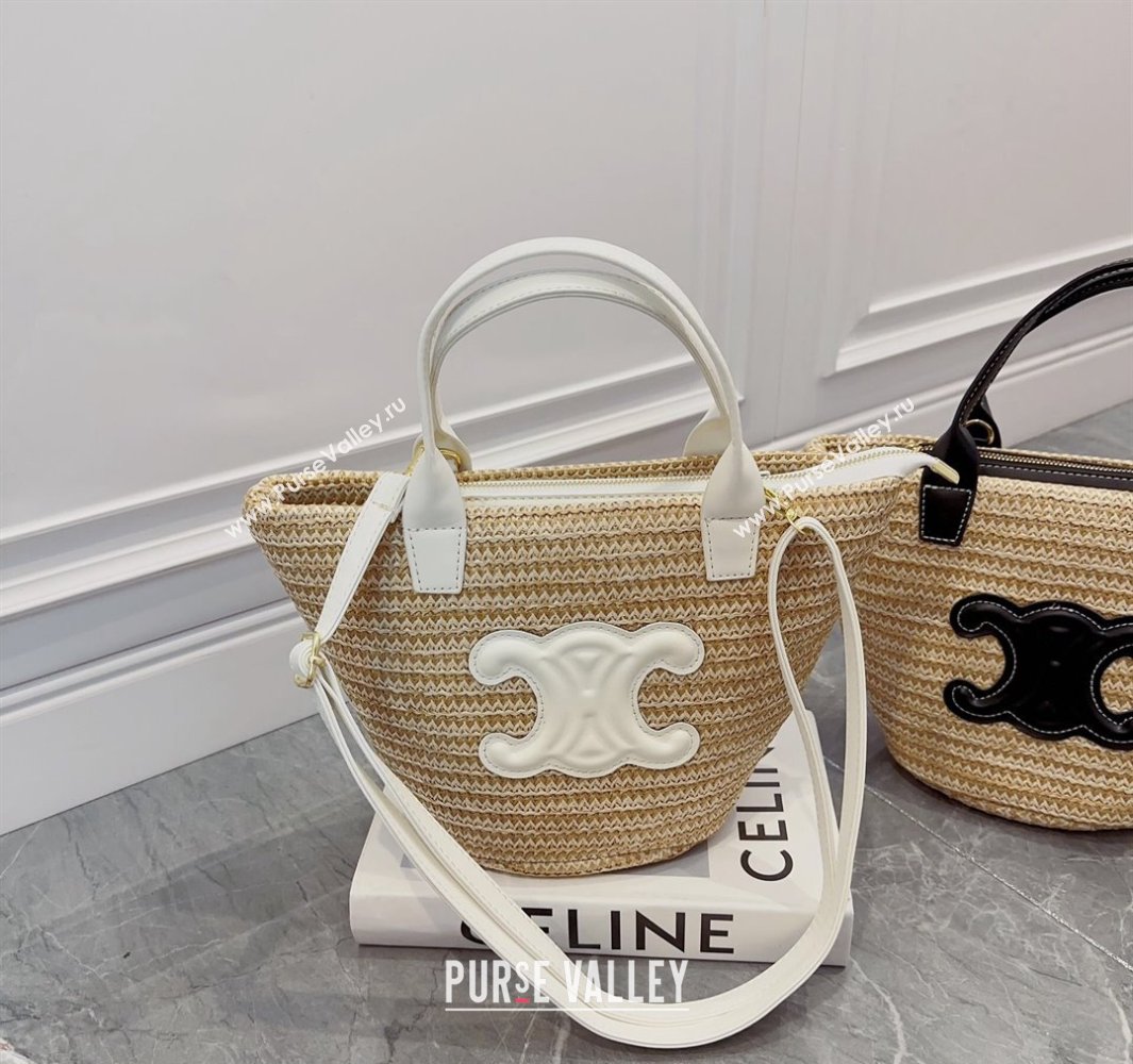 Celine Triomphe Straw Basket bag with Zip White 2024 0513 (XMN-240513143)