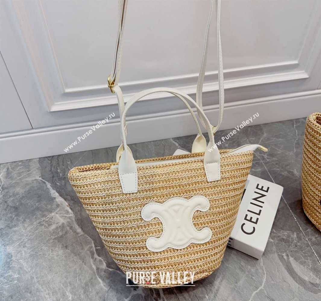 Celine Triomphe Straw Basket bag with Zip White 2024 0513 (XMN-240513143)