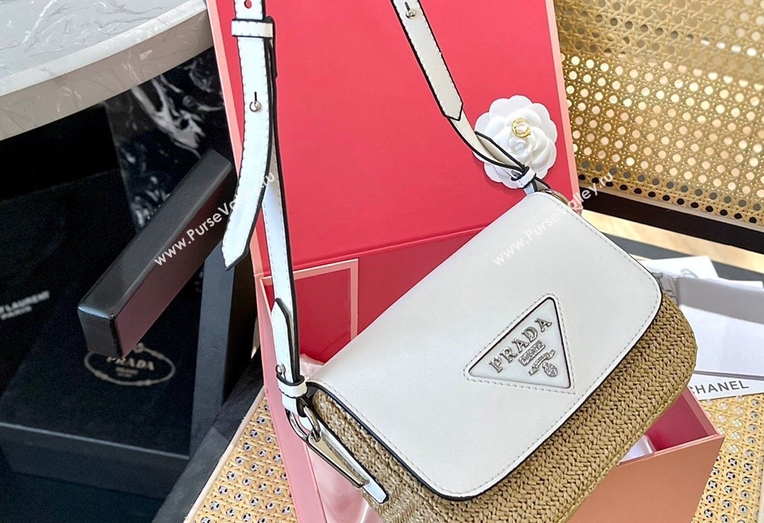 Prada Straw and Leather Flap bag White 2024 0513 (XMN-240513122)