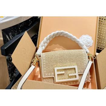 Fendi Baguette Medium Flap Bag in Straw White 2024 0513 (XMN-240513129)