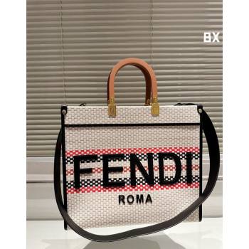 Fendi Sunshine Medium Tote Bag in Staw Black 2024 0618 (MAO-240618020)