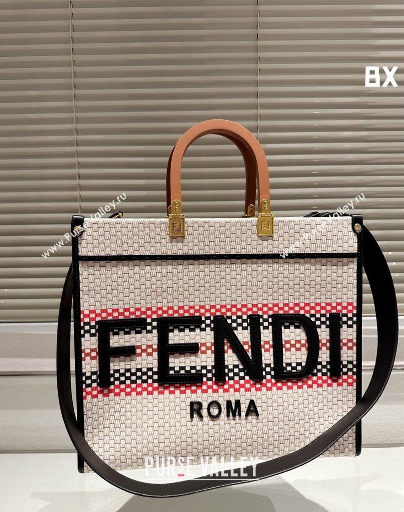 Fendi Sunshine Medium Tote Bag in Staw Black 2024 0618 (MAO-240618020)