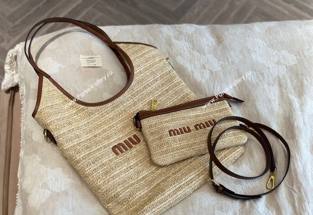 Miu Miu IVY Straw Tote bag Brown 2024 0618 (MAO-240618025)