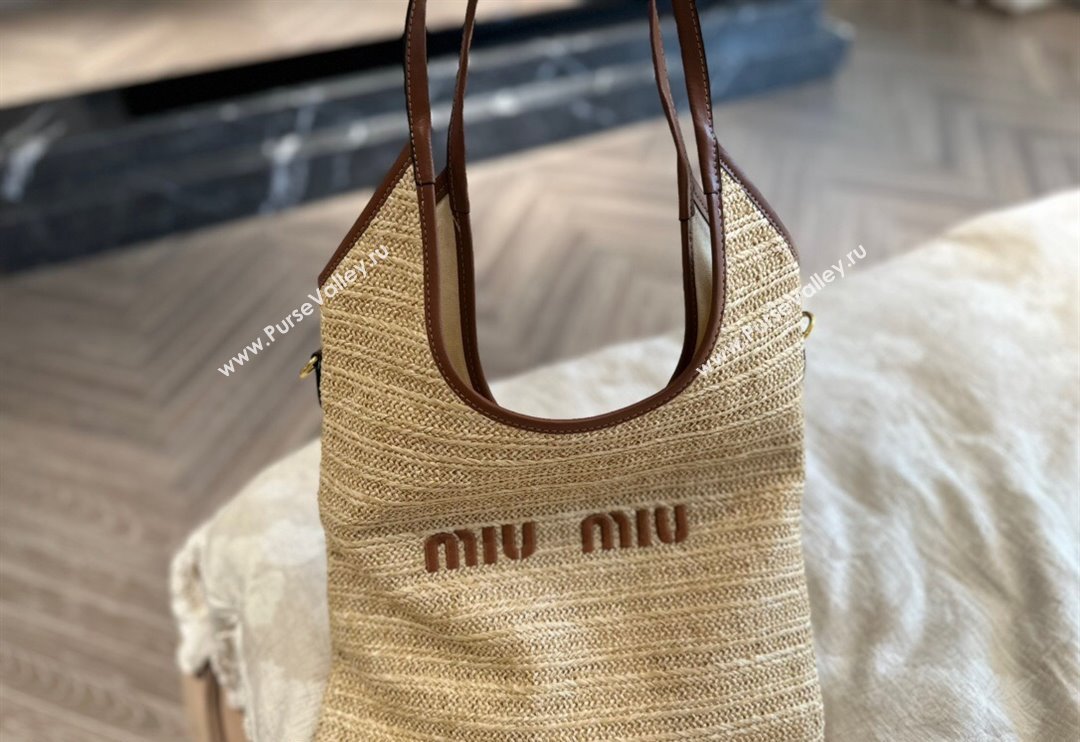 Miu Miu IVY Straw Tote bag Brown 2024 0618 (MAO-240618025)