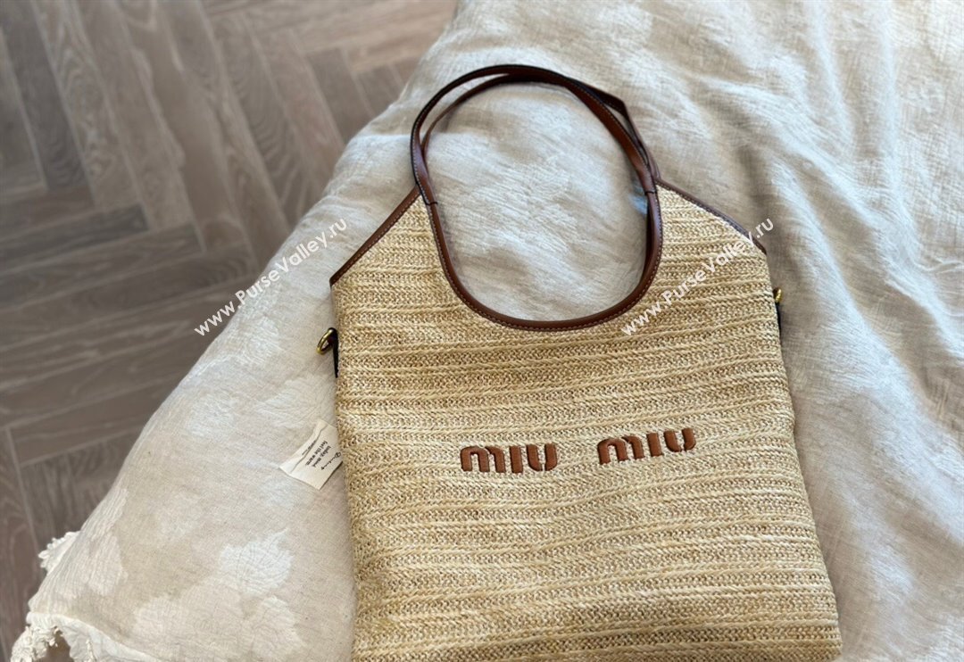 Miu Miu IVY Straw Tote bag Brown 2024 0618 (MAO-240618025)