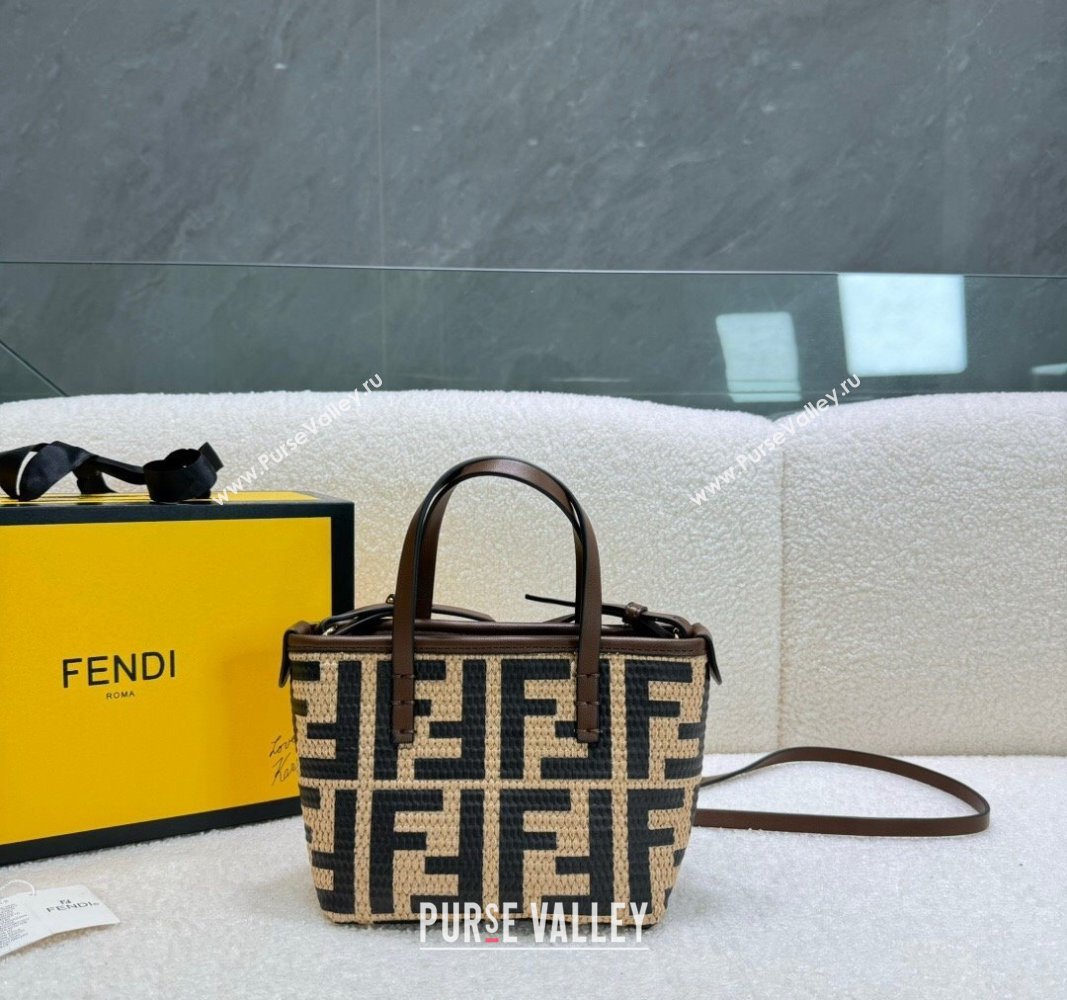 Fendi FF Straw Mini Basket bag Beige/Black 2024 0618 (MAO-240618021)