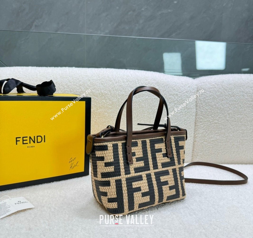 Fendi FF Straw Mini Basket bag Beige/Black 2024 0618 (MAO-240618021)