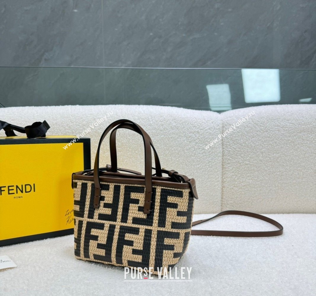 Fendi FF Straw Mini Basket bag Beige/Black 2024 0618 (MAO-240618021)