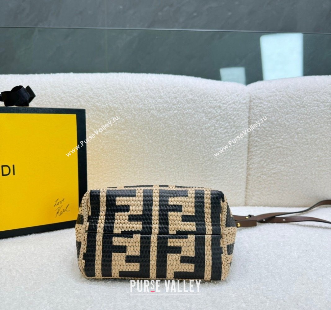 Fendi FF Straw Mini Basket bag Beige/Black 2024 0618 (MAO-240618021)