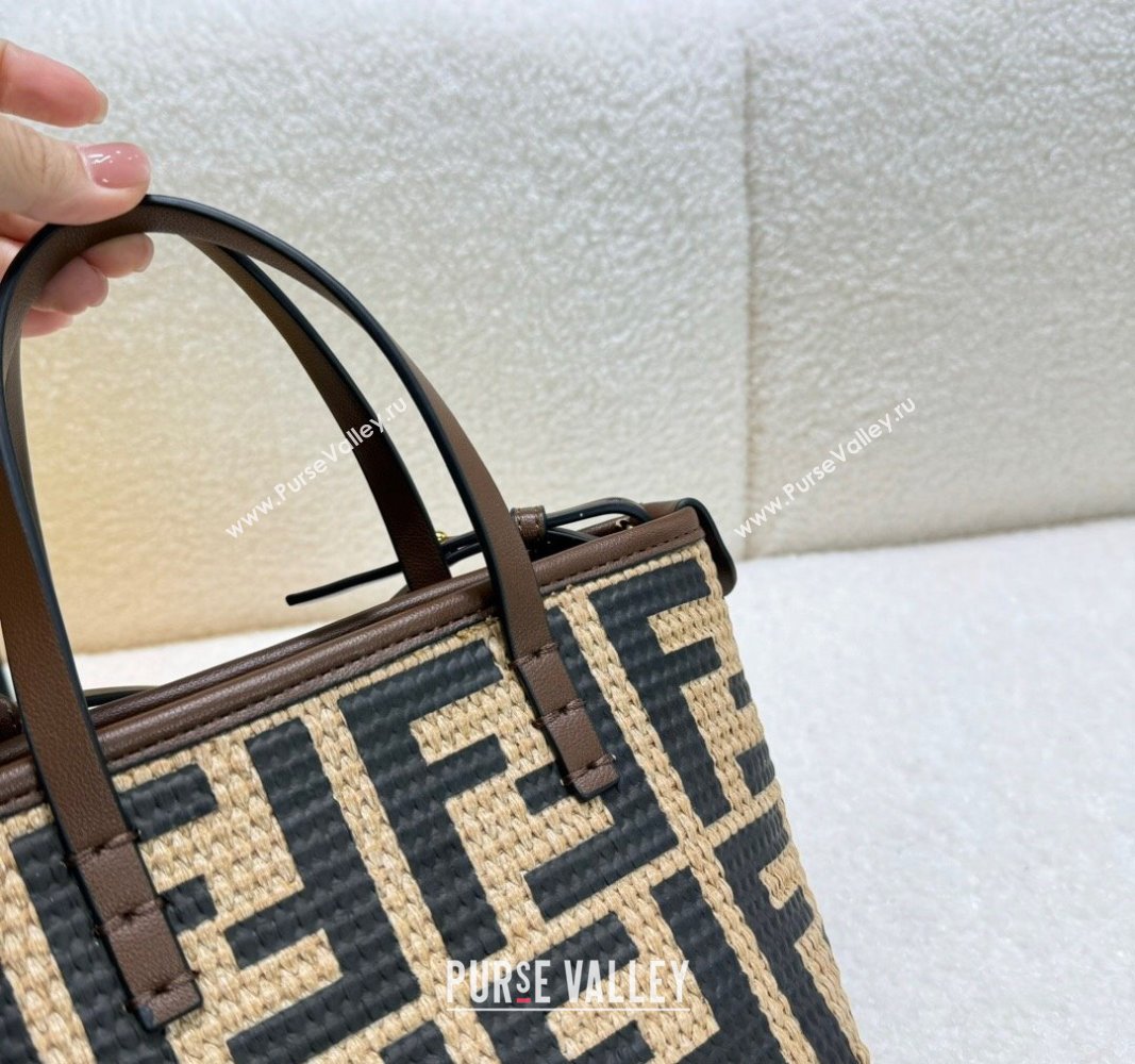 Fendi FF Straw Mini Basket bag Beige/Black 2024 0618 (MAO-240618021)