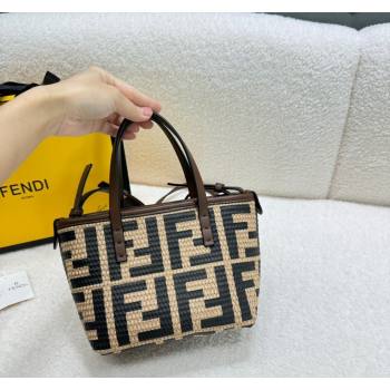 Fendi FF Straw Mini Basket bag Beige/Black 2024 0618 (MAO-240618021)