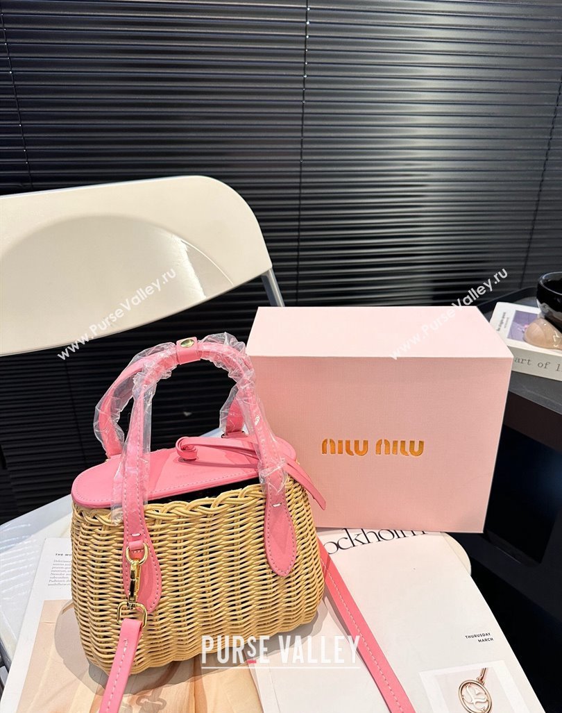 Miu Miu Wicker Mini Basket bag Pink 2024 0618 (MAO-240618031)