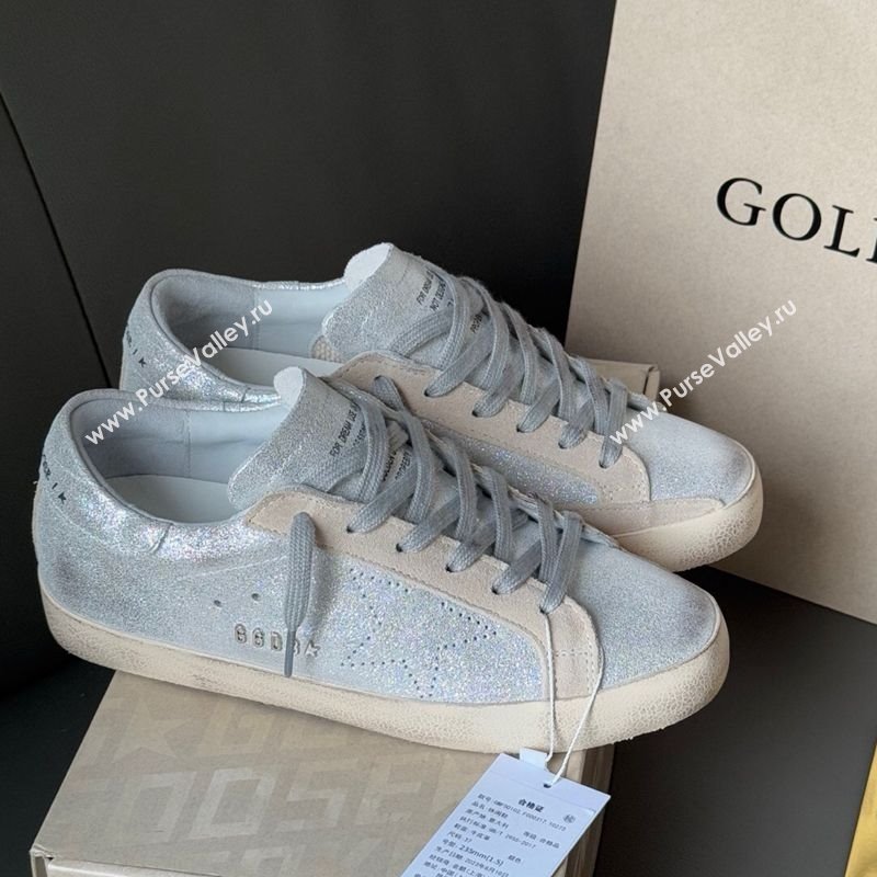 Golden Goose Womens Super-Star in silver-tone leather with grey suede insert 2025 0902 (13-250902102)