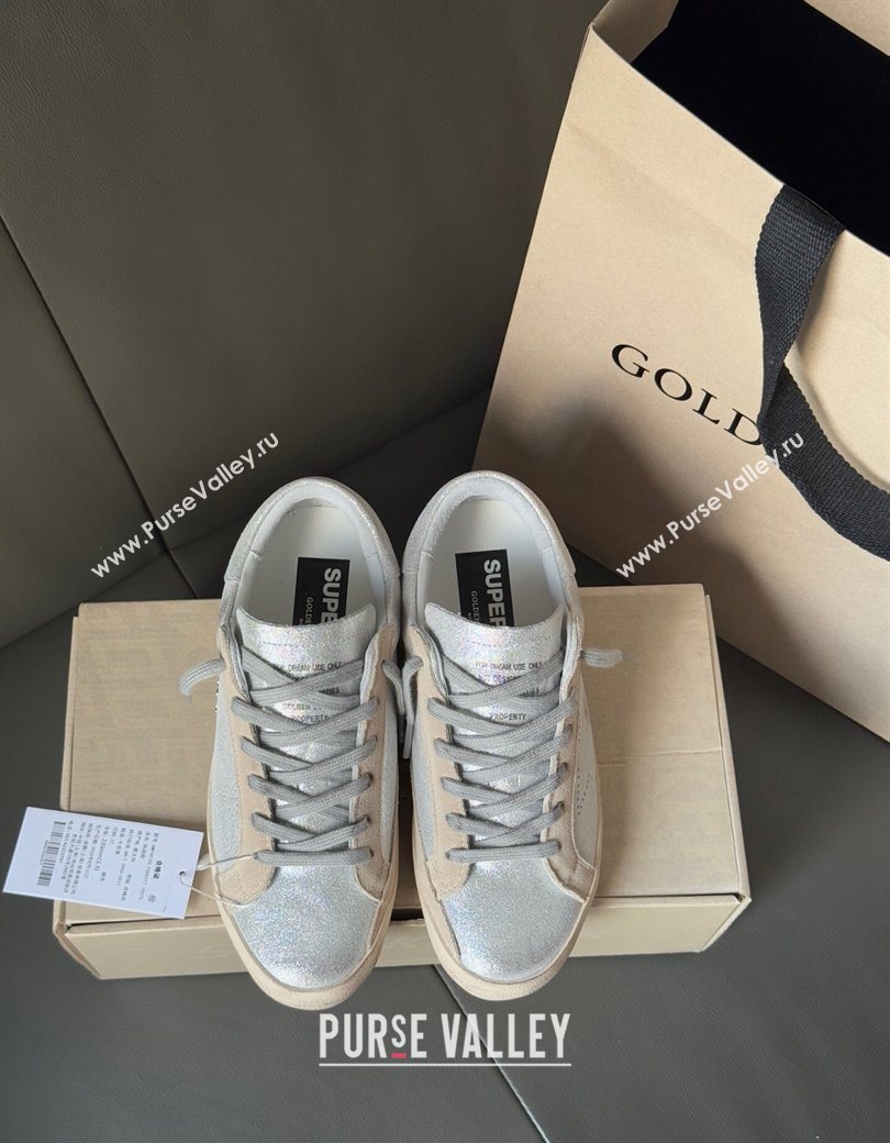 Golden Goose Womens Super-Star in silver-tone leather with grey suede insert 2025 0902 (13-250902102)