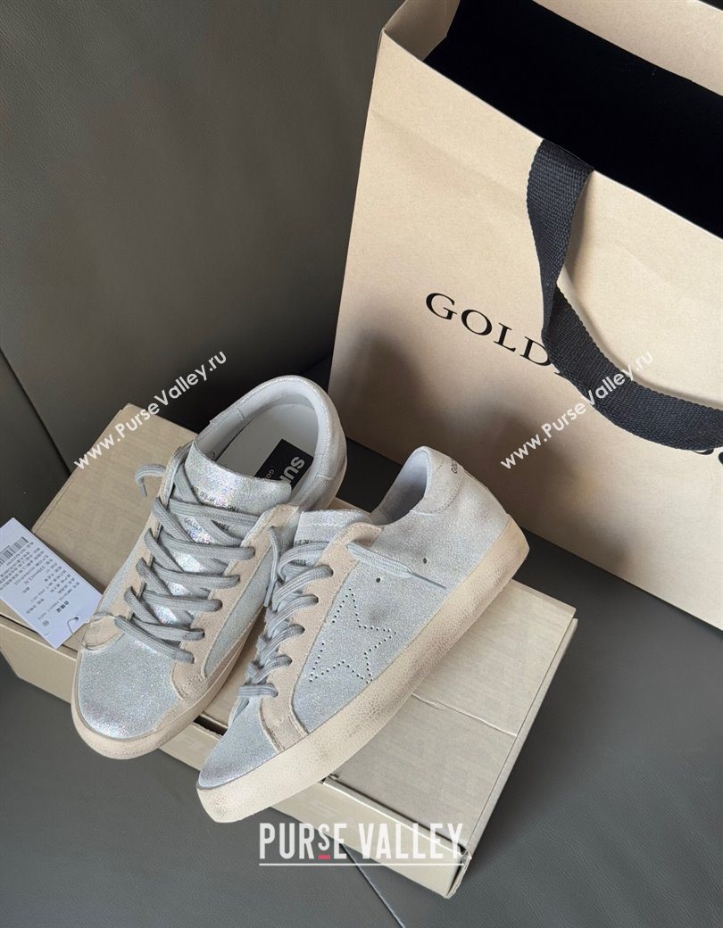 Golden Goose Womens Super-Star in silver-tone leather with grey suede insert 2025 0902 (13-250902102)