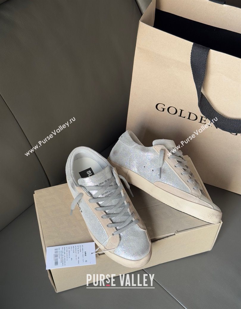 Golden Goose Womens Super-Star in silver-tone leather with grey suede insert 2025 0902 (13-250902102)