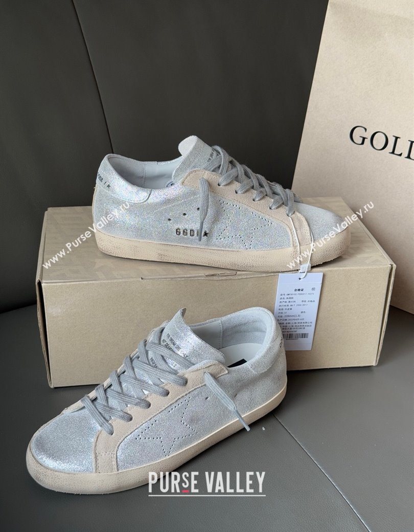 Golden Goose Womens Super-Star in silver-tone leather with grey suede insert 2025 0902 (13-250902102)