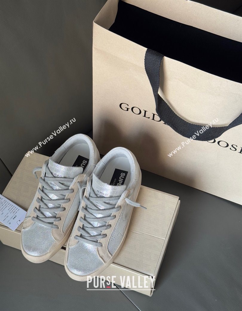 Golden Goose Womens Super-Star in silver-tone leather with grey suede insert 2025 0902 (13-250902102)