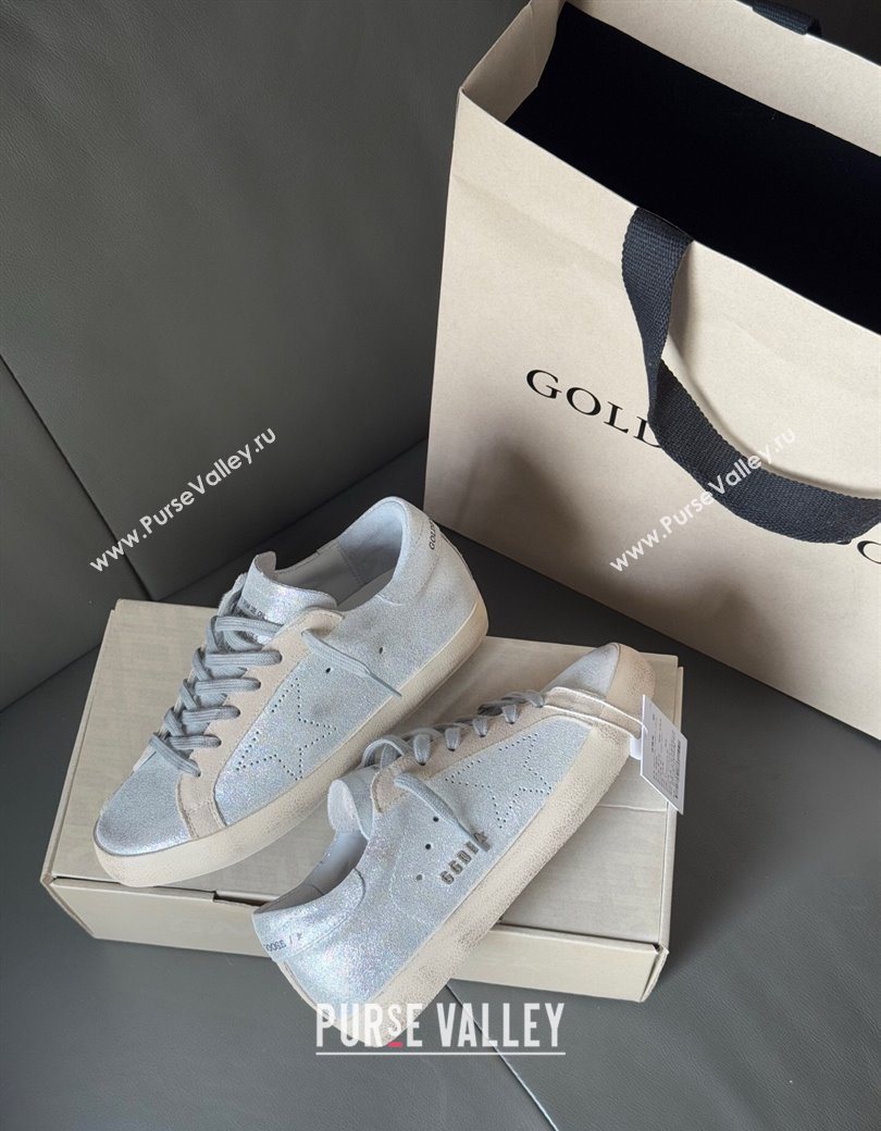 Golden Goose Womens Super-Star in silver-tone leather with grey suede insert 2025 0902 (13-250902102)