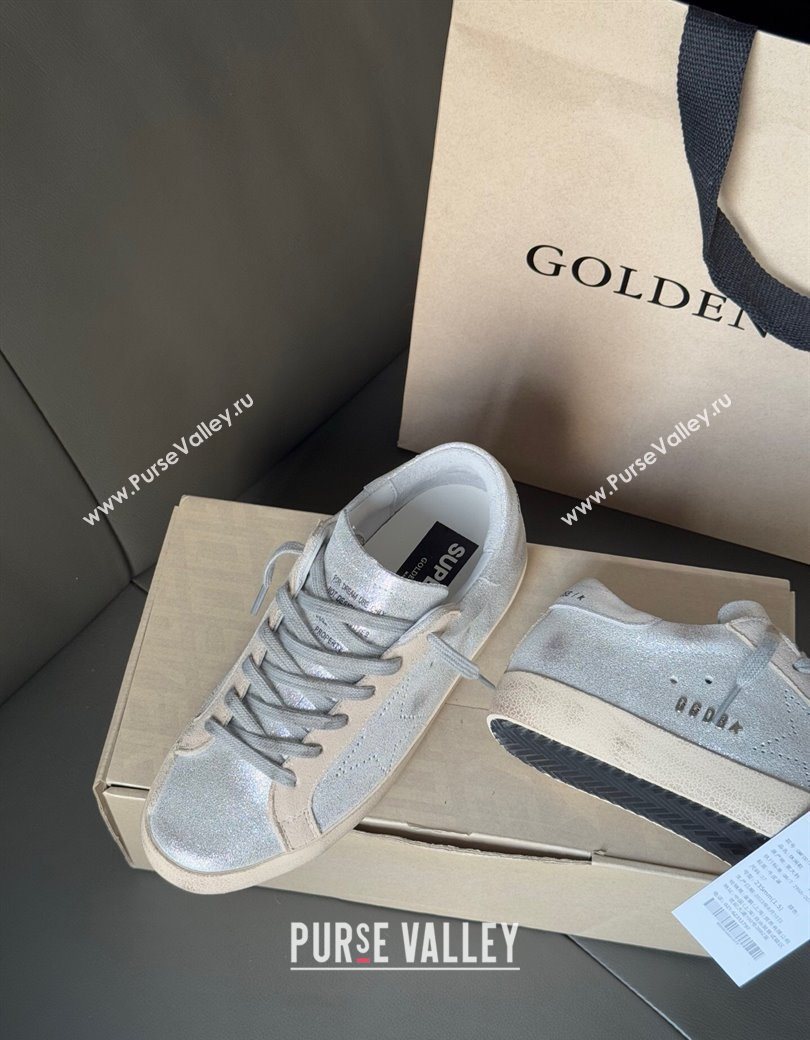 Golden Goose Womens Super-Star in silver-tone leather with grey suede insert 2025 0902 (13-250902102)