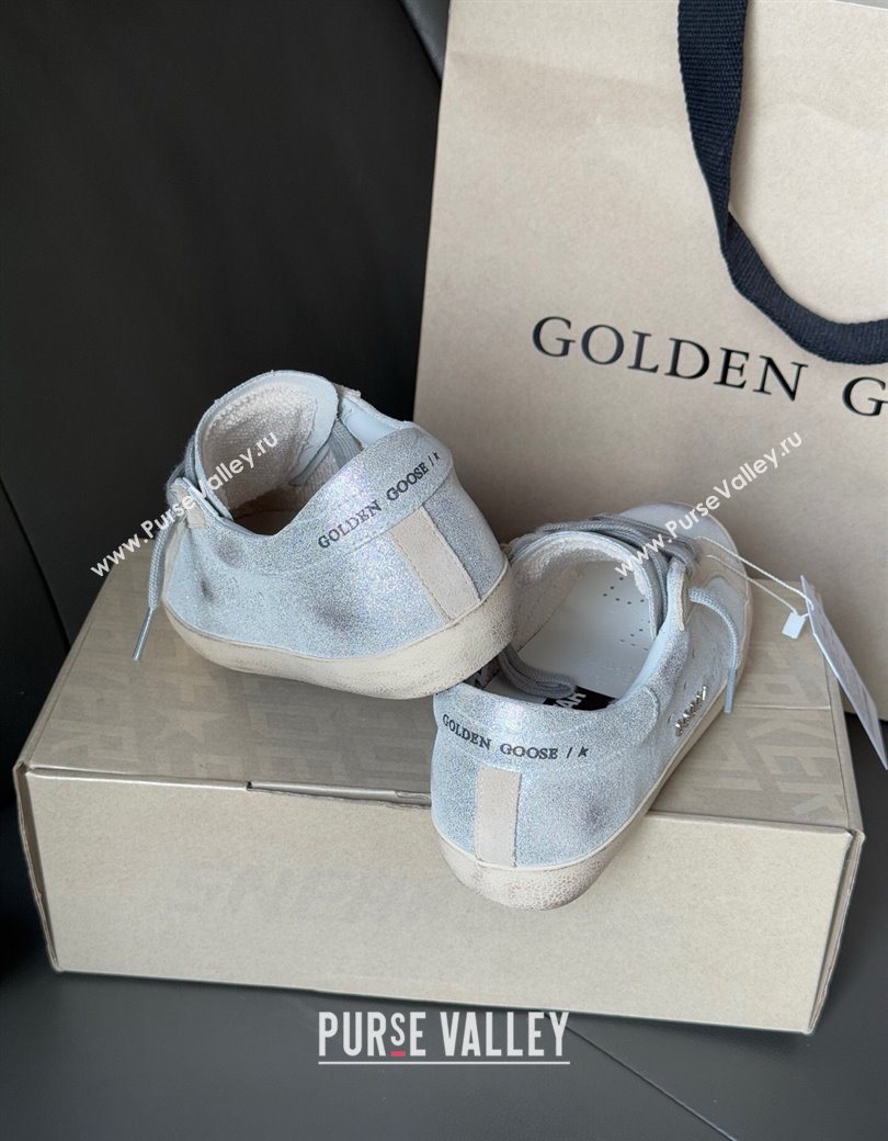 Golden Goose Womens Super-Star in silver-tone leather with grey suede insert 2025 0902 (13-250902102)