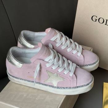 Golden Goose Womens Super-Star in pink suede with silver star and heel tab 2025 0902 (13-250902103)