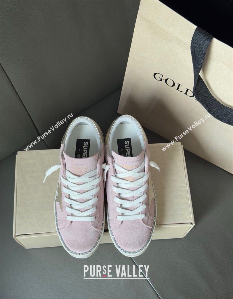 Golden Goose Womens Super-Star in pink suede with silver star and heel tab 2025 0902 (13-250902103)
