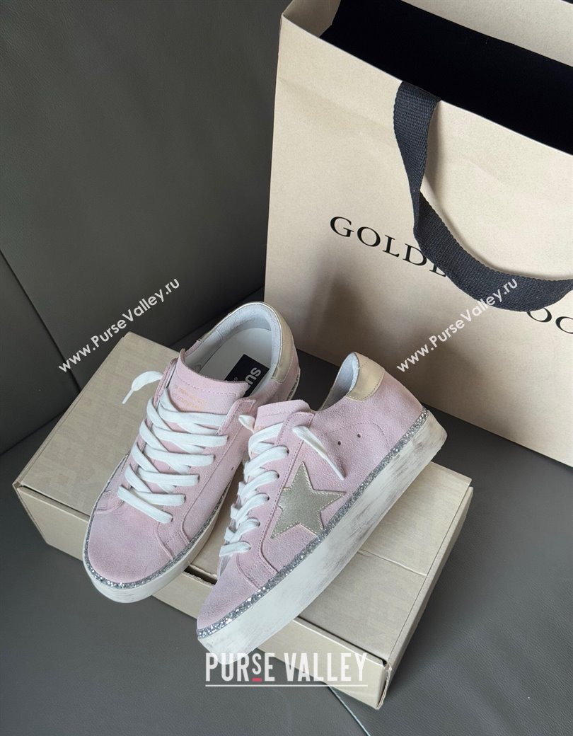 Golden Goose Womens Super-Star in pink suede with silver star and heel tab 2025 0902 (13-250902103)