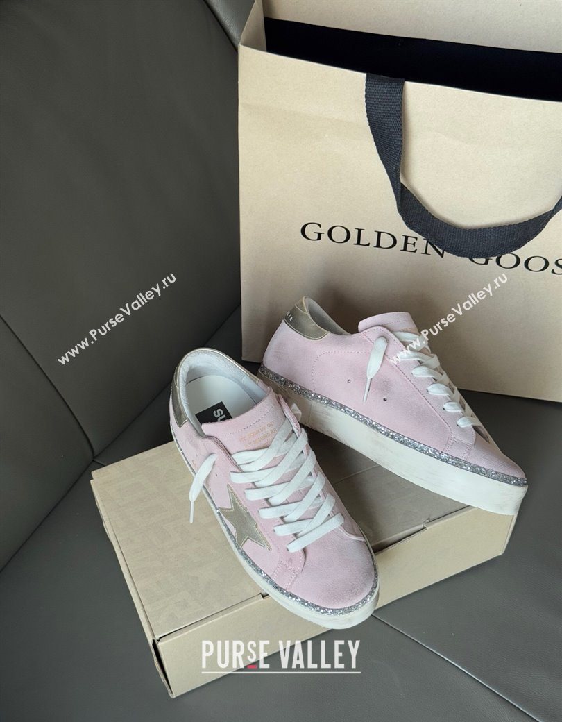 Golden Goose Womens Super-Star in pink suede with silver star and heel tab 2025 0902 (13-250902103)
